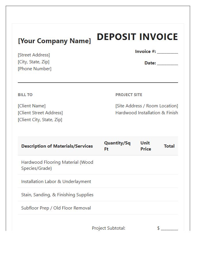Hardwood Flooring Job Deposit Invoice Template