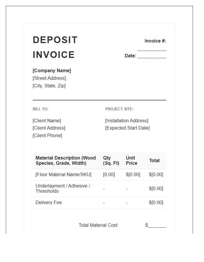 Hardwood Flooring Material Deposit Invoice Template