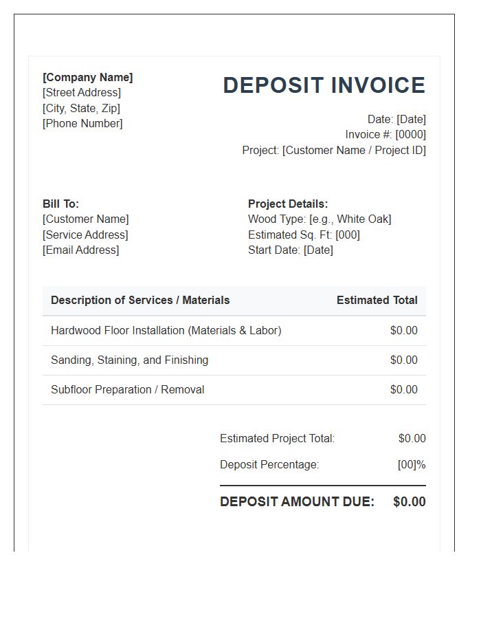 Hardwood Flooring Service Deposit Invoice Template