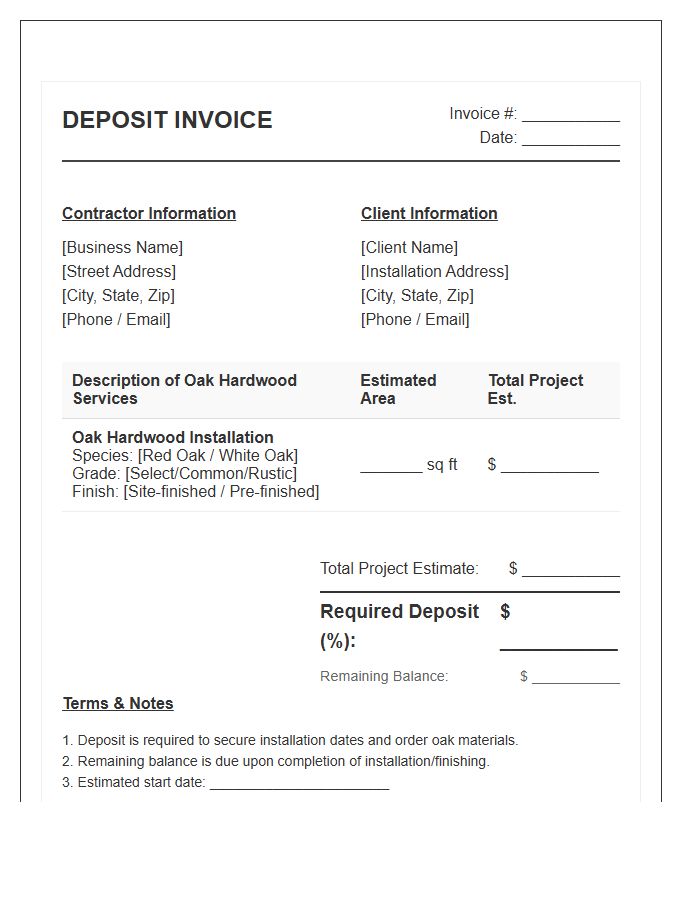 Oak Hardwood Installation Deposit Invoice Template