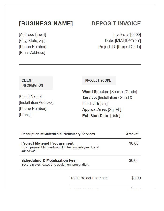 Professional Hardwood Project Deposit Invoice Template
