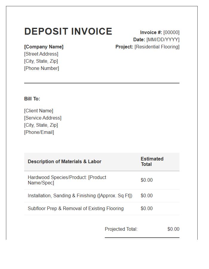 Residential Hardwood Flooring Deposit Invoice Template