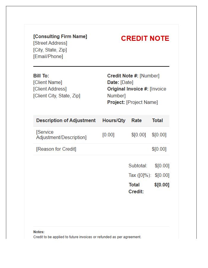 Consulting Credit Note Invoice Template Examples