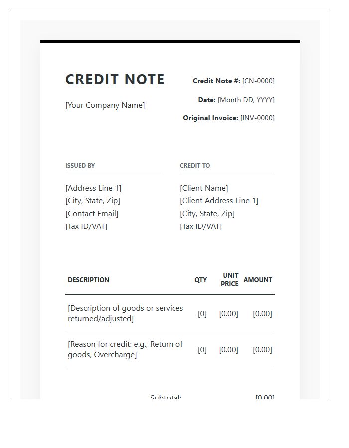 Elegant Credit Note Invoice Template Presentation