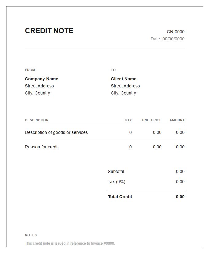 Minimalist Credit Note Invoice Template Aesthetic