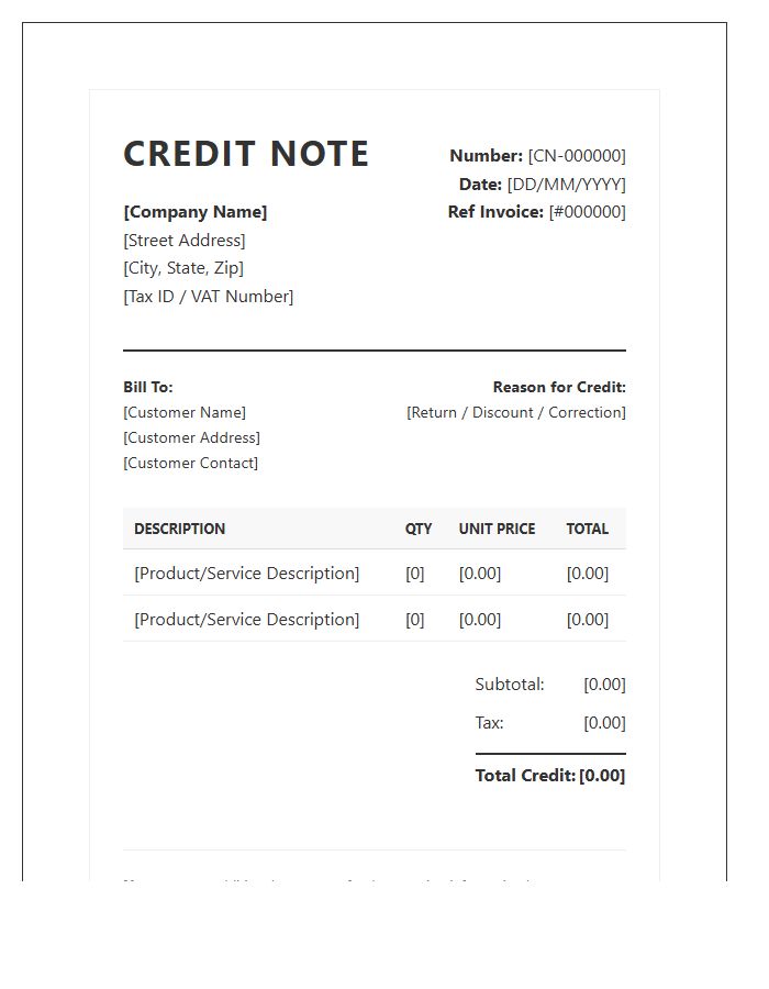 Official Retail Credit Note Invoice Template Style