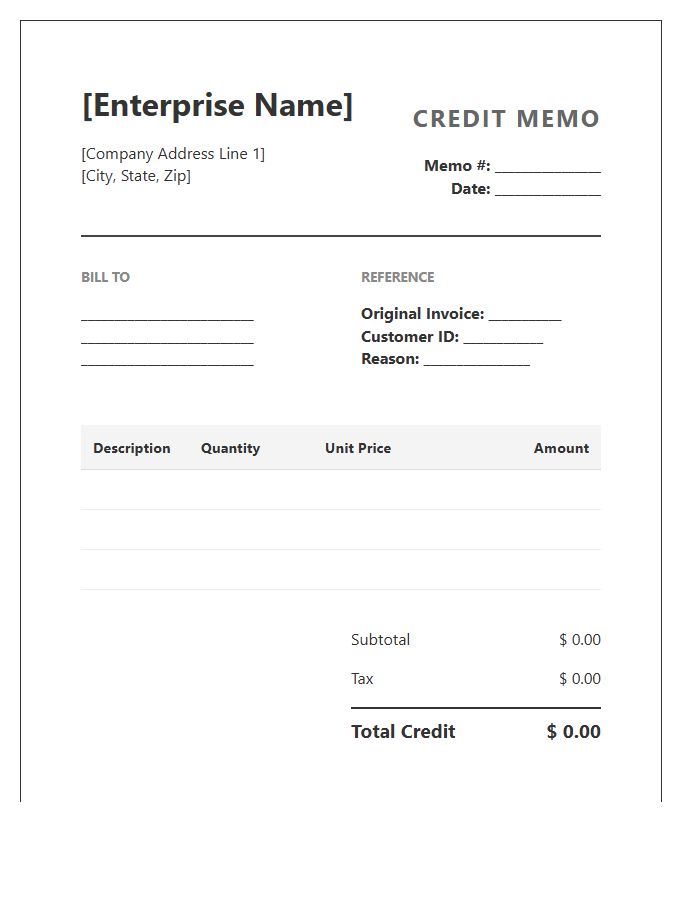Enterprise Credit Memo Statement Invoice Template