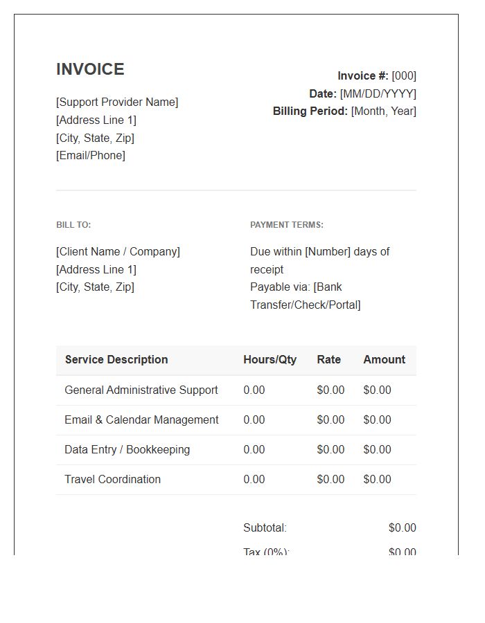 Administrative Support Monthly Invoice Template