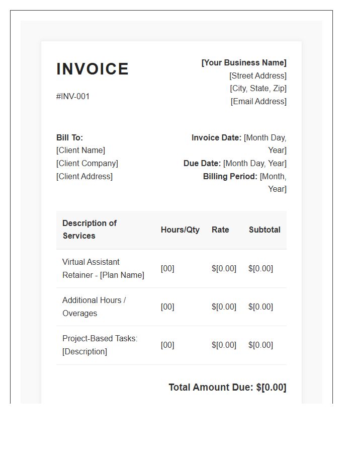 Business Virtual Assistant Monthly Invoice Template