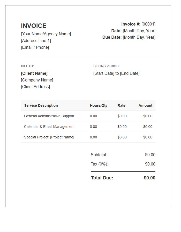 Corporate Virtual Assistant Monthly Invoice Template