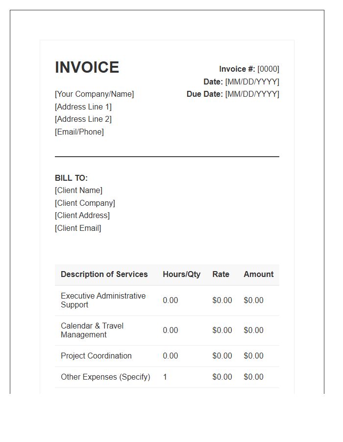 Executive Virtual Assistant Service Invoice Template