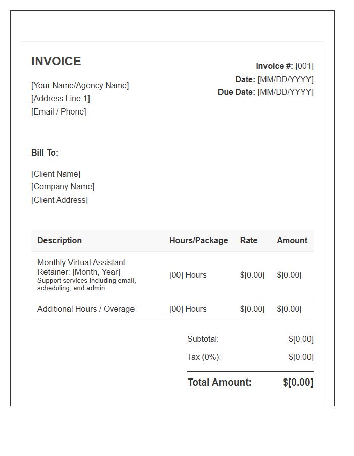 Monthly Retainer Virtual Assistant Invoice Template