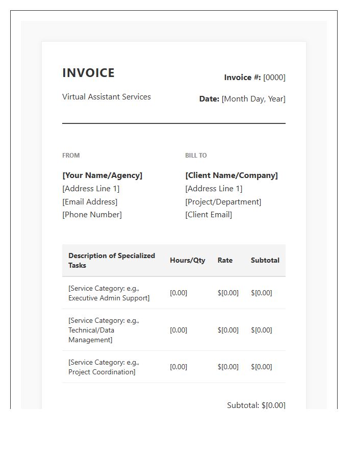 Specialized Virtual Assistant Monthly Invoice Template