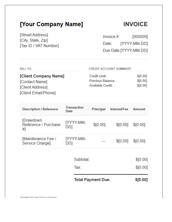 B2B Credit Line Payment Invoice Template
