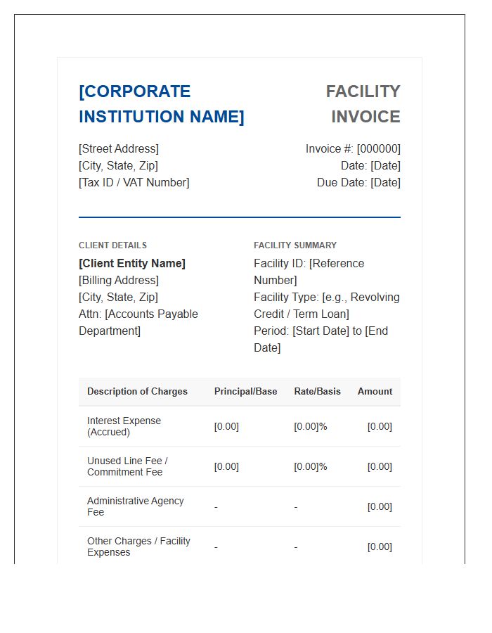Corporate Business Credit Facility Invoice Template