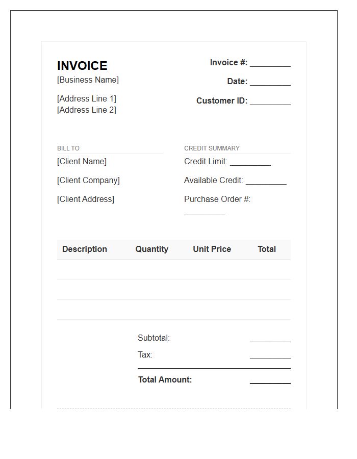 Deferred Business Credit Payment Invoice Template
