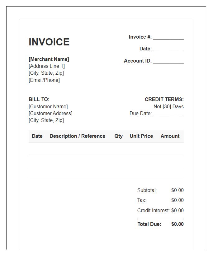 Merchant Credit Account Billing Invoice Template