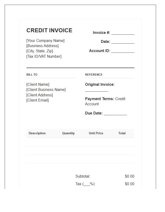 Official Business Account Credit Invoice Template