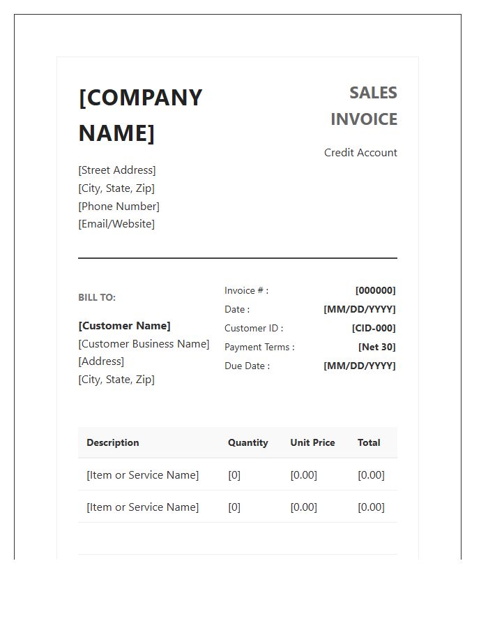 Professional Business Credit Sales Invoice Template