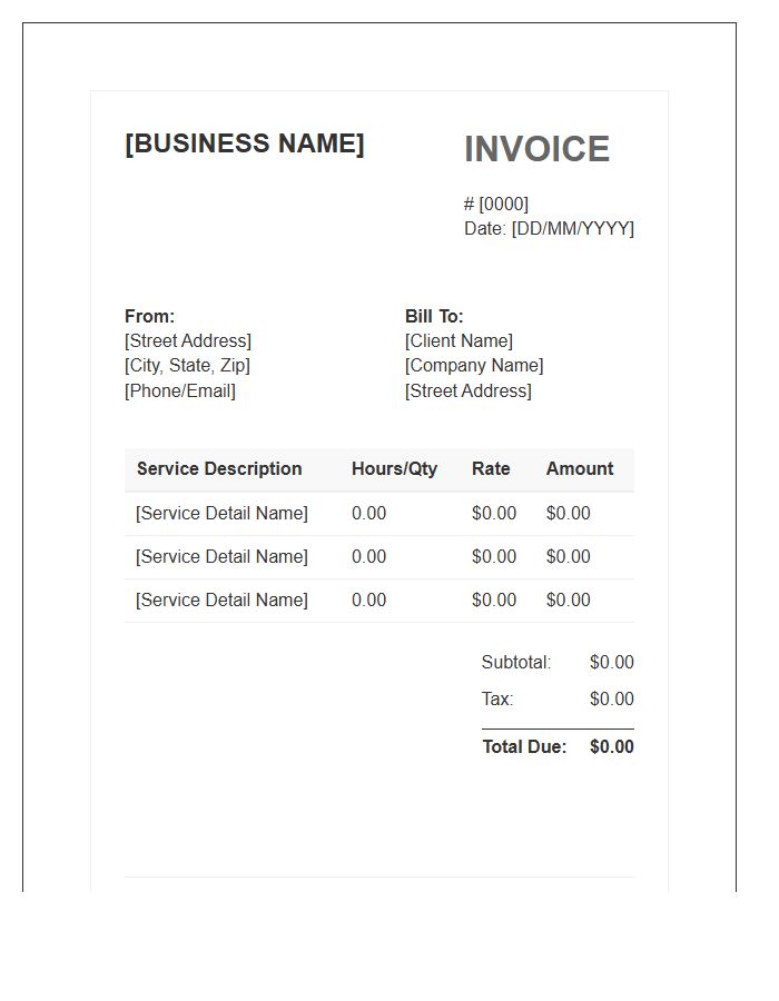 Service Industry Business Credit Invoice Template