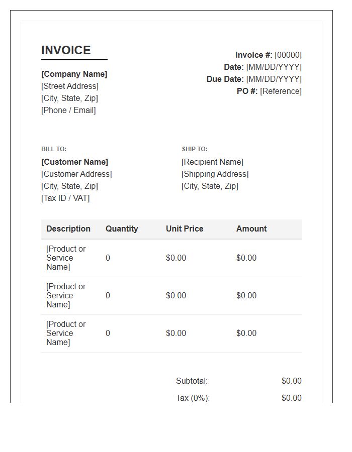 Standard Business Credit Transaction Invoice Template