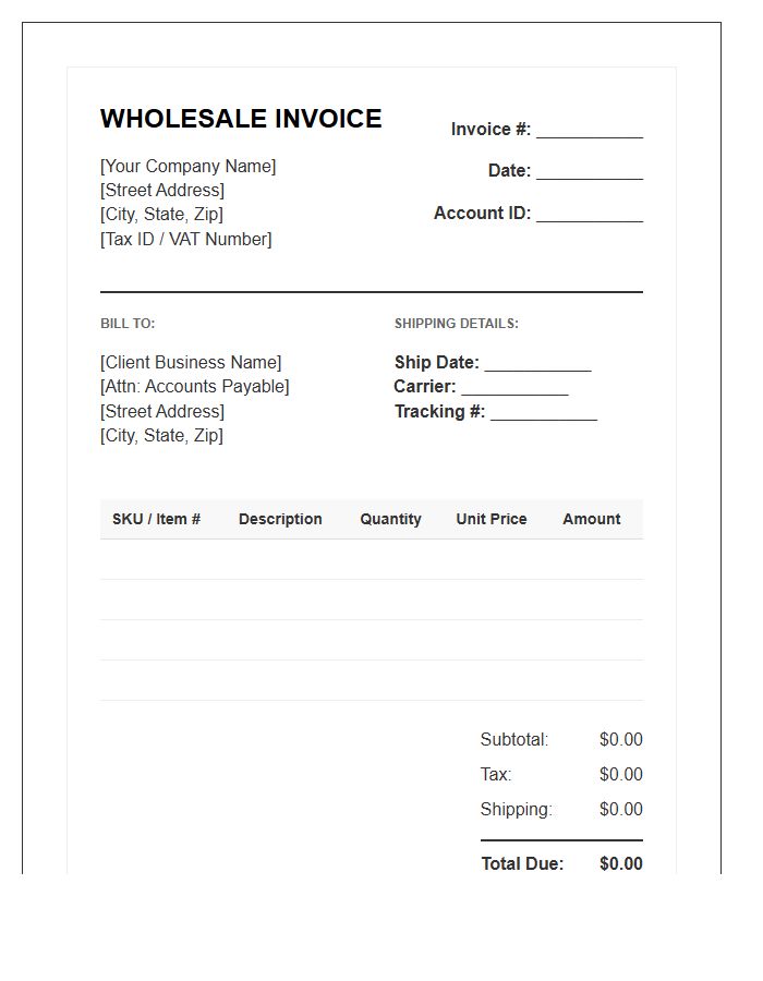 Wholesale Business Credit Account Invoice Template