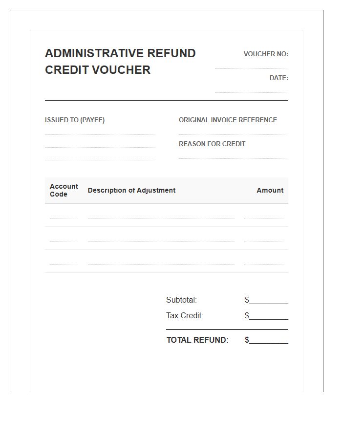 Administrative Refund Credit Voucher Invoice Template