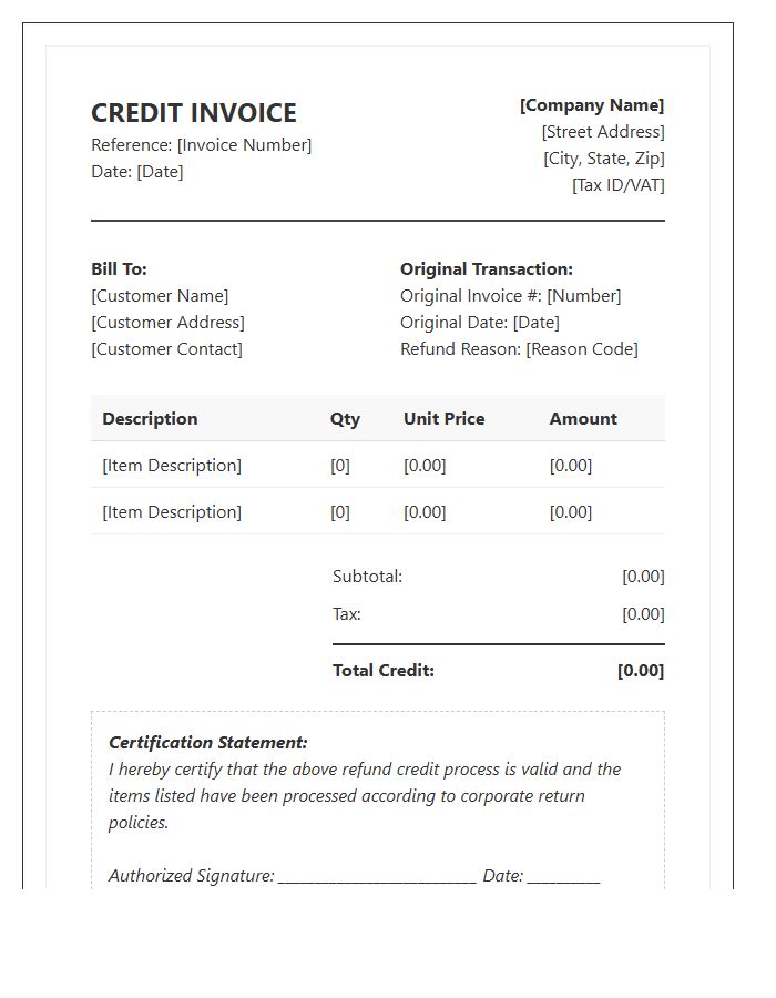 Certified Refund Credit Process Invoice Template