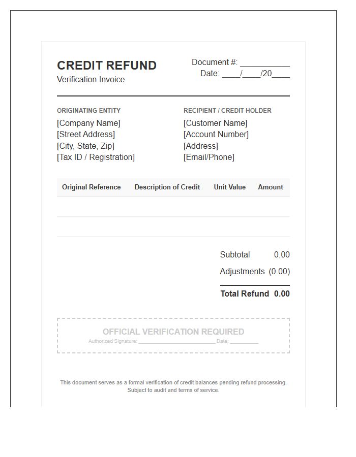 Original Refund Credit Verification Invoice Template
