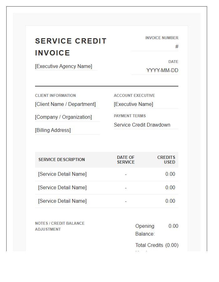 Executive Service Credit Billing Invoice Template