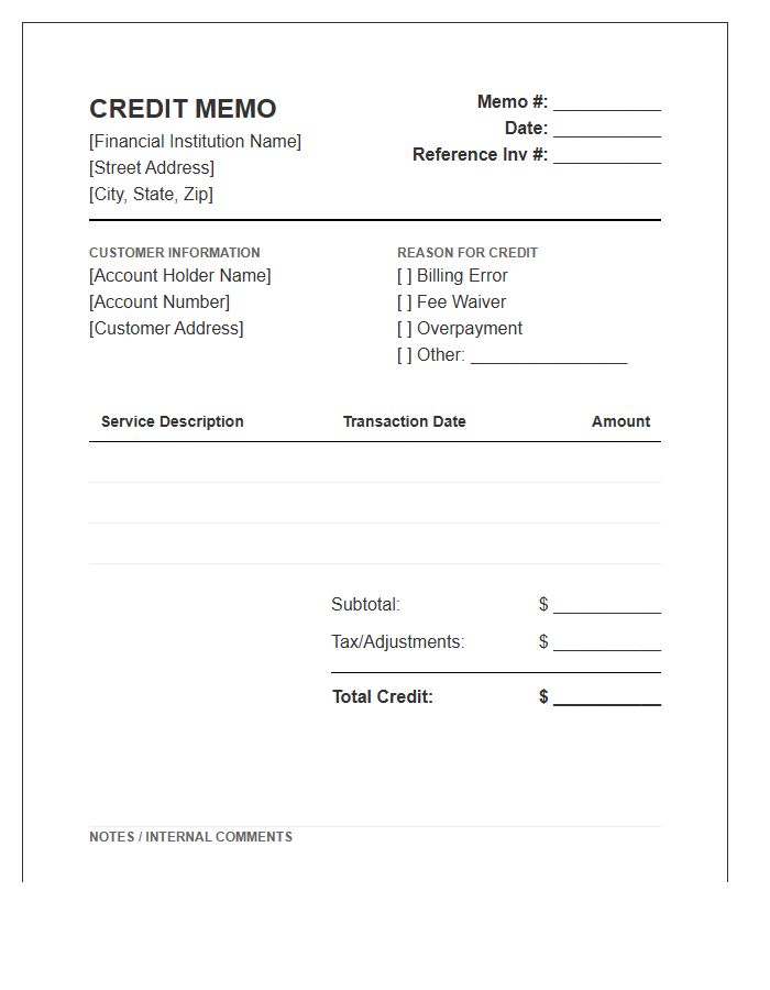 Financial Service Credit Memo Invoice Template