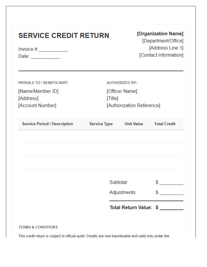 Official Service Credit Return Invoice Template