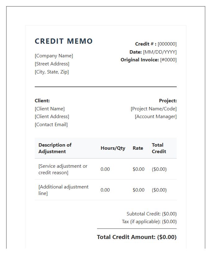 Professional Services Credit Request Invoice Template
