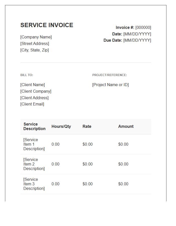 Standard Service Credit Billing Invoice Template