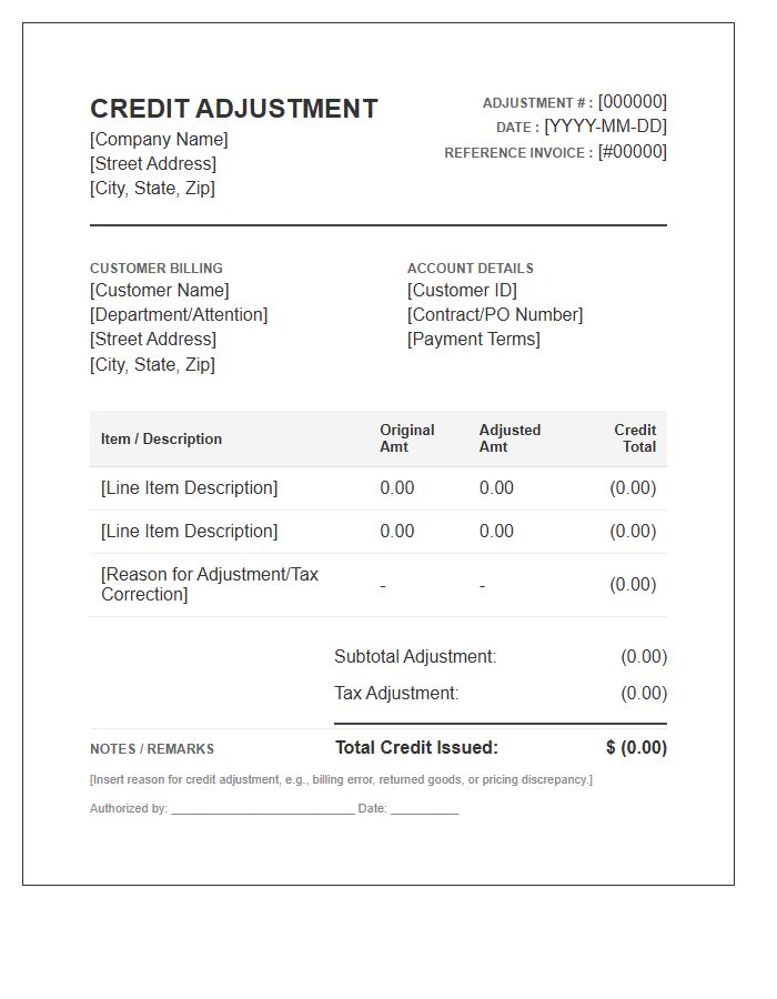 Corporate Credit Adjustment Invoice Template