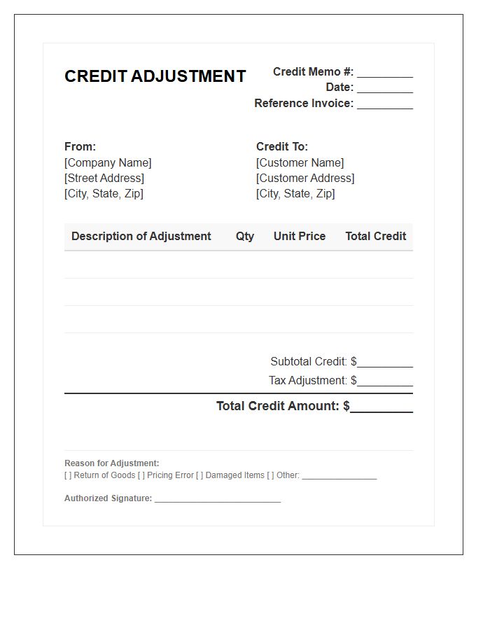 Customer Credit Adjustment Invoice Template