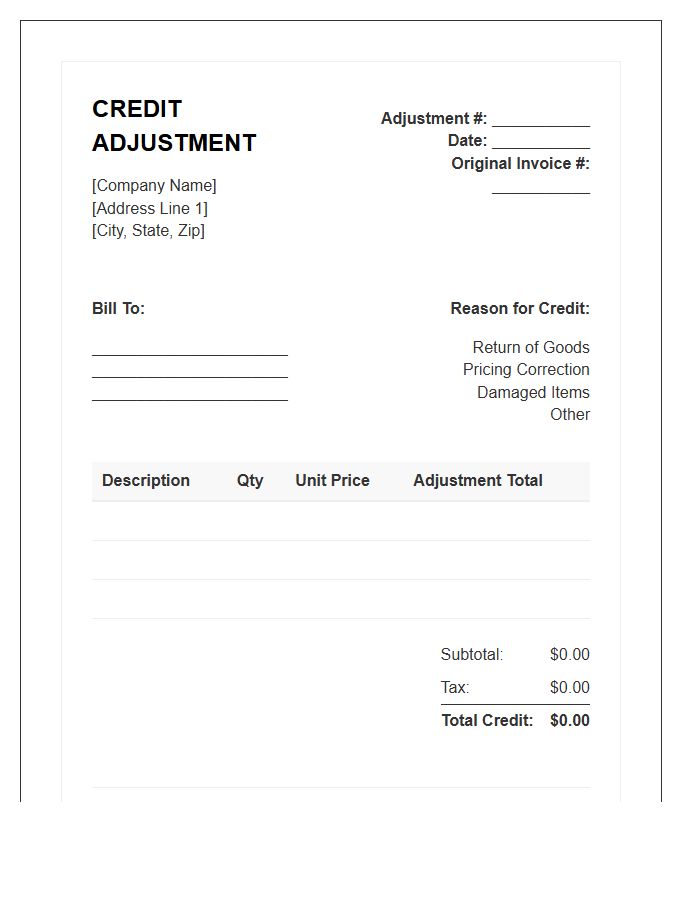Electronic Credit Adjustment Invoice Template