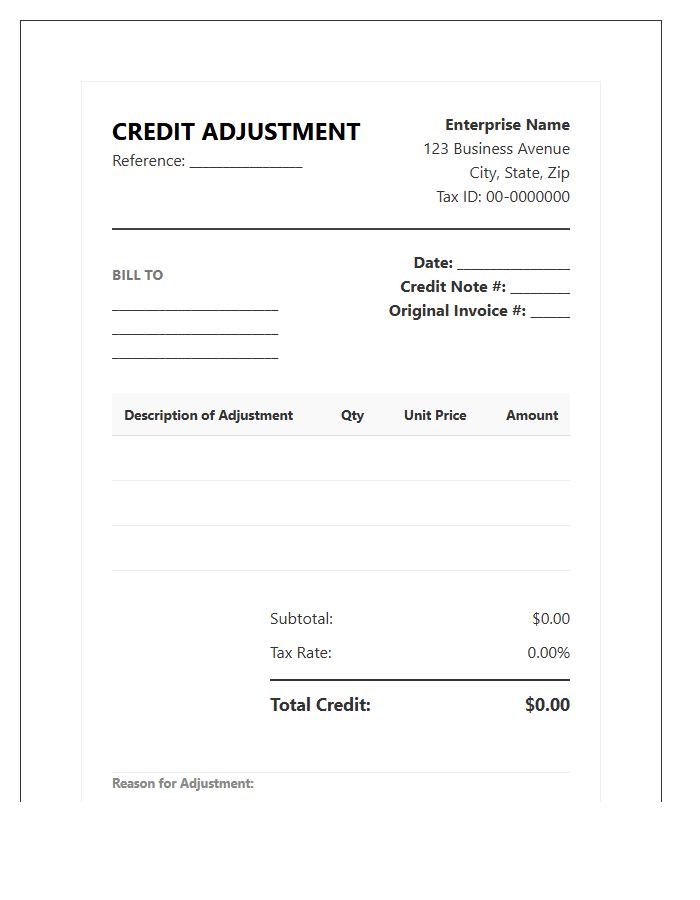 Enterprise Credit Adjustment Invoice Template
