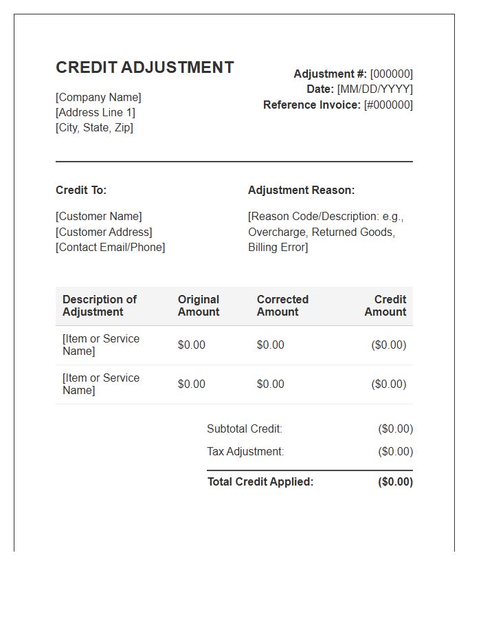 Financial Credit Adjustment Invoice Template
