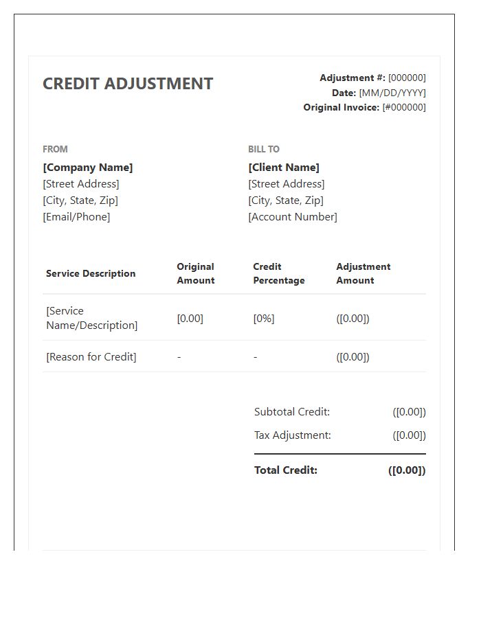 Service Credit Adjustment Invoice Template