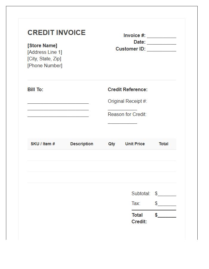 Cosmetics Retail Sales Credit Invoice Template