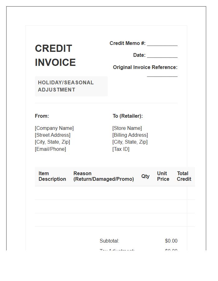 Seasonal Retail Sales Credit Invoice Template