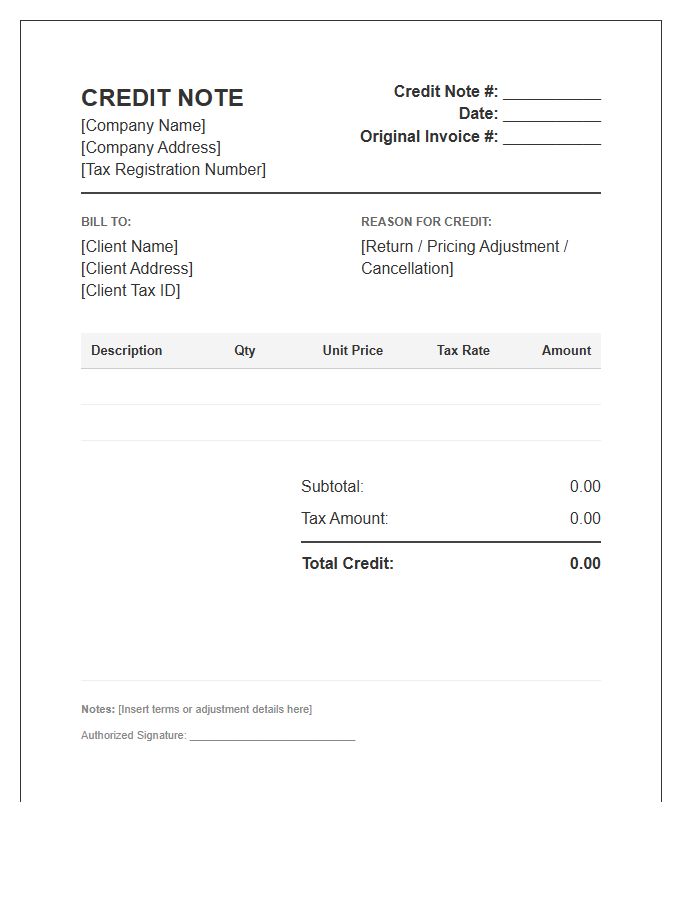 Corporate Tax Credit Note Invoice Template