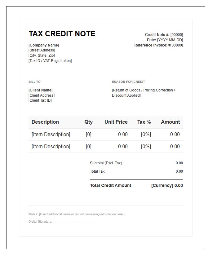 Digital Tax Credit Note Invoice Template