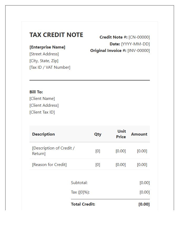 Enterprise Tax Credit Note Invoice Template