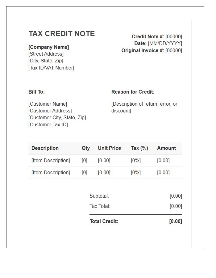General Tax Credit Note Invoice Template