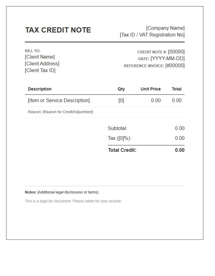 Legal Tax Credit Note Invoice Template
