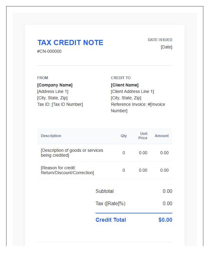 Modern Tax Credit Note Invoice Template