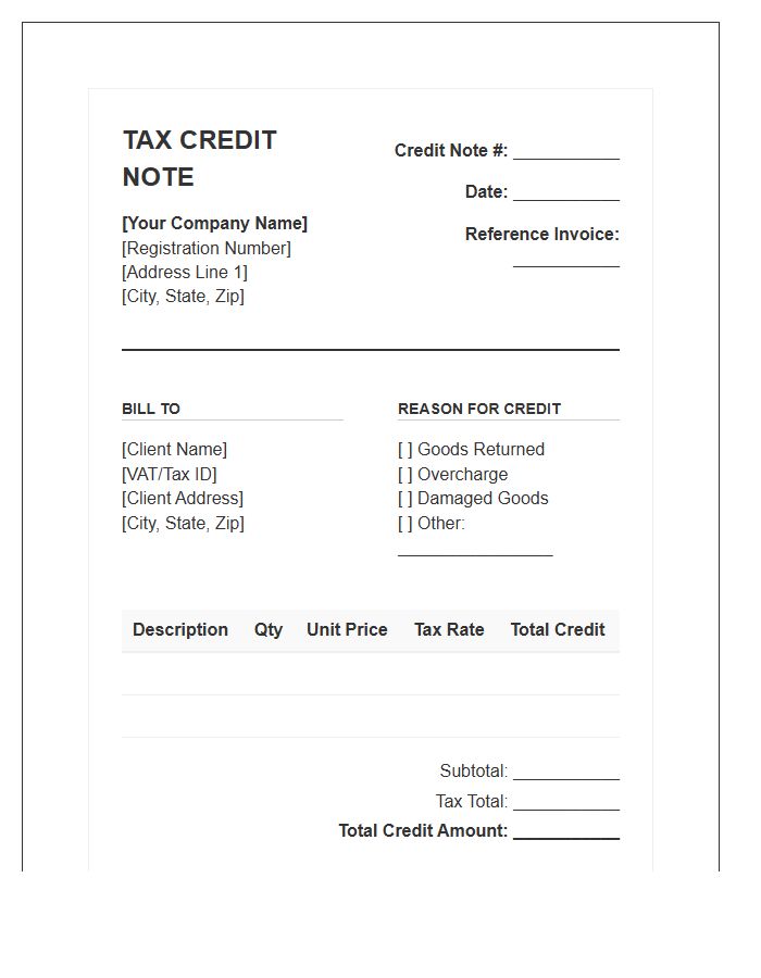 Official Tax Credit Note Invoice Template