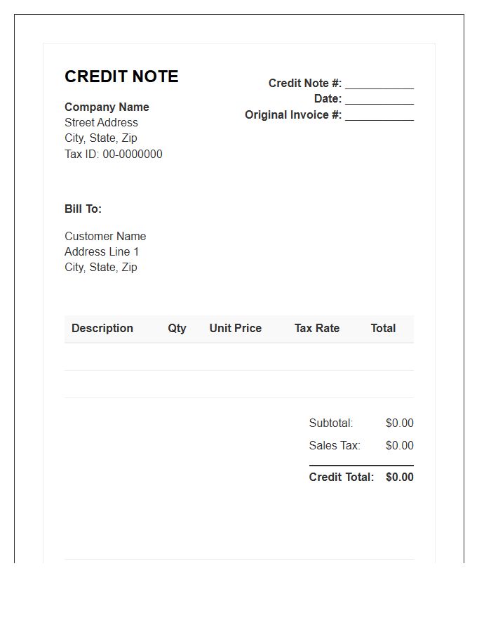 Sales Tax Credit Note Invoice Template